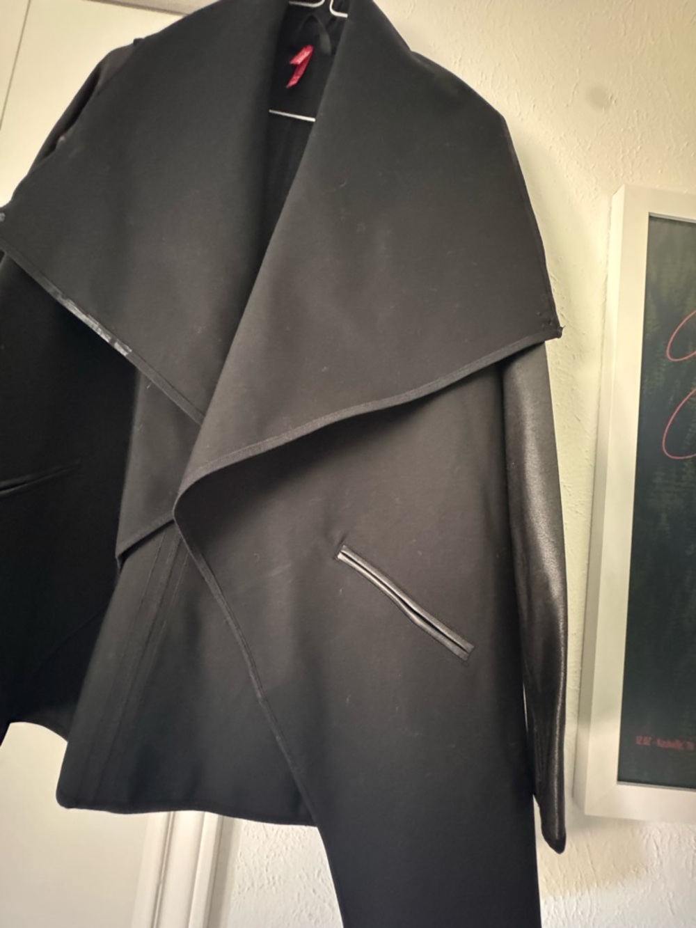 SPANX Black Draped Open-Front Cape with Faux-Leather Trim - Picture 2 of 5